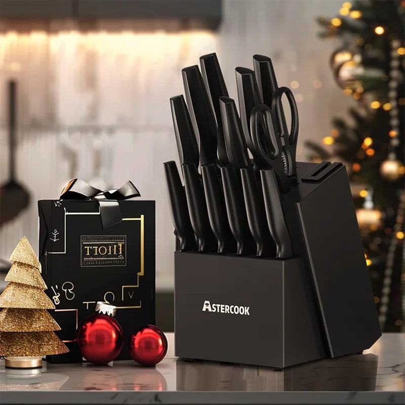 Kitchen Knife Set with Built-in Sharpener Block