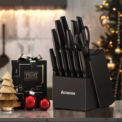 Kitchen Knife Set with Built-in Sharpener Block