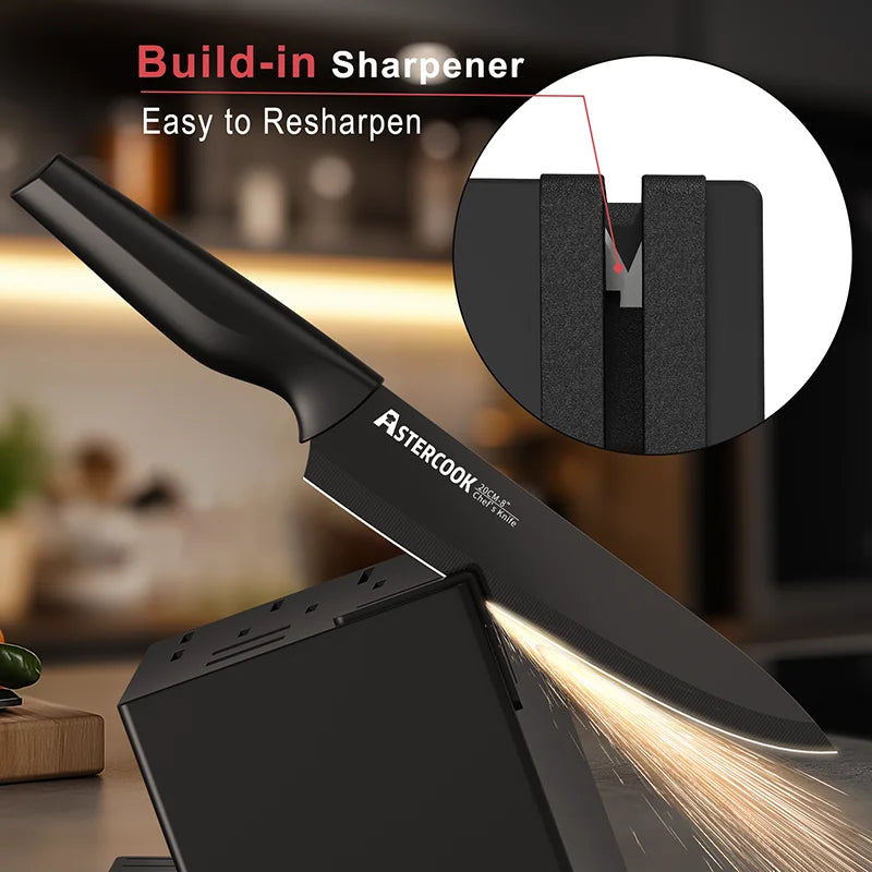 Kitchen Knife Set with Built-in Sharpener Block