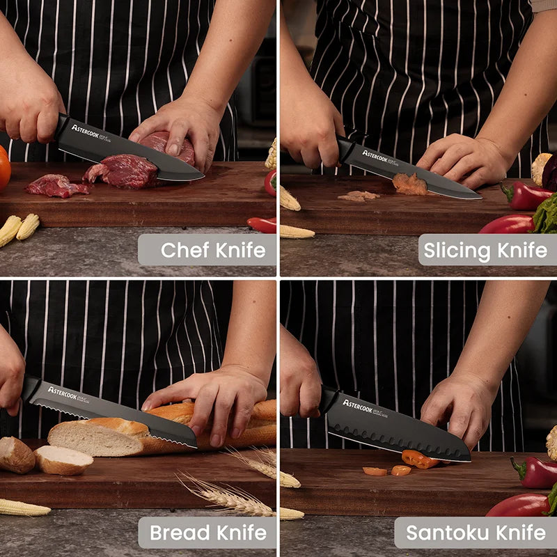 Kitchen Knife Set with Built-in Sharpener Block