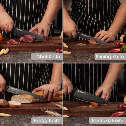 Kitchen Knife Set with Built-in Sharpener Block