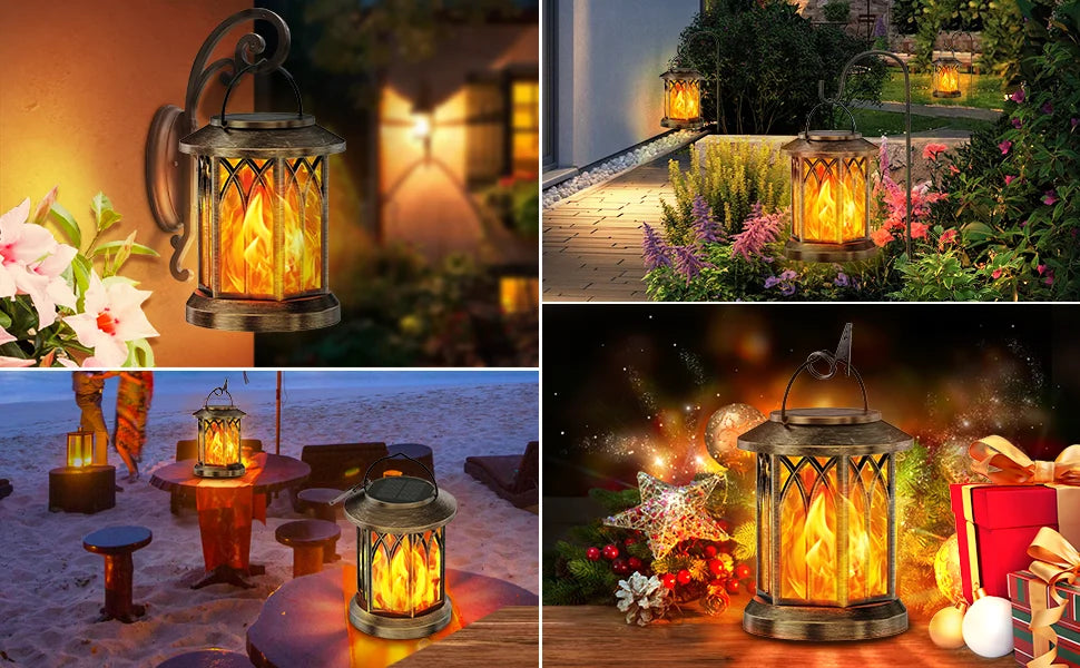 2 Pack Upgraded Flickering Flame Solar Lanterns Lights