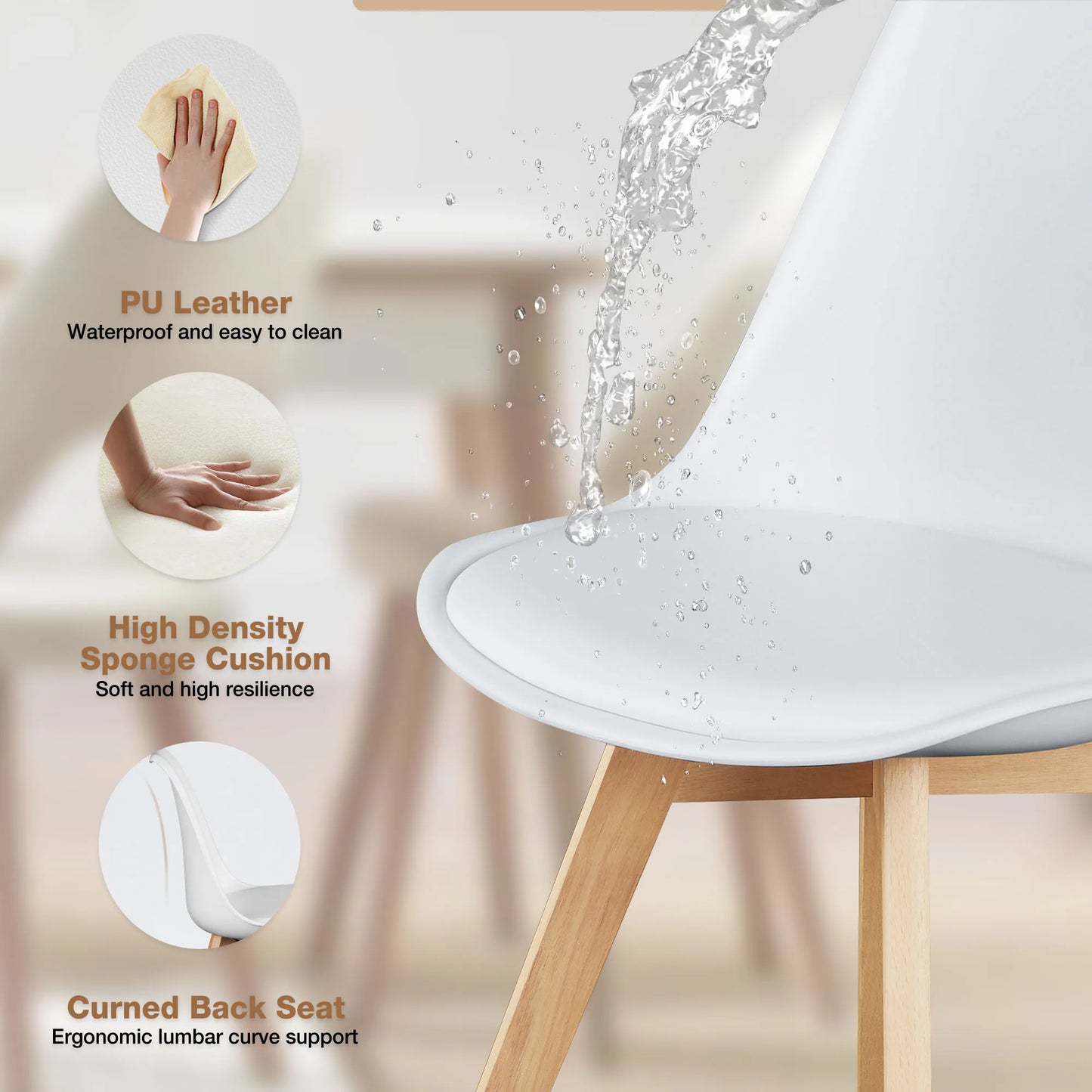 Set of 4 Wooden Legs Dining Chairs