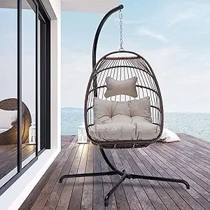 Hanging Egg Chair with Stand and Padded Cushions