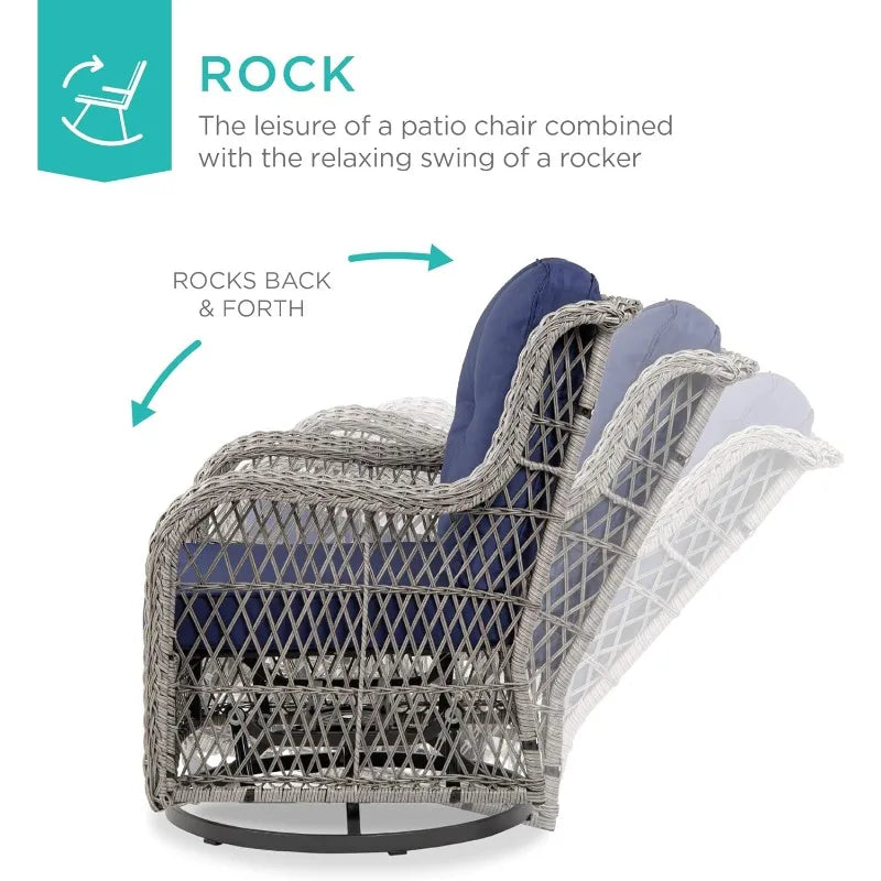 Outdoor Wicker Patio Set w/ Swivel Rocking Chairs