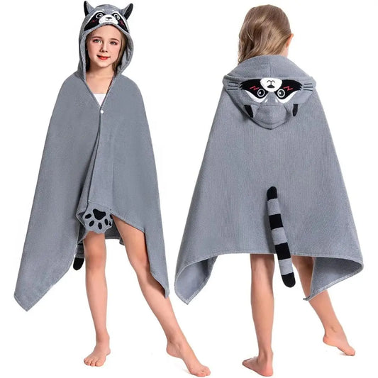 Kids Cartoon Raccoon Hooded Bath Towel