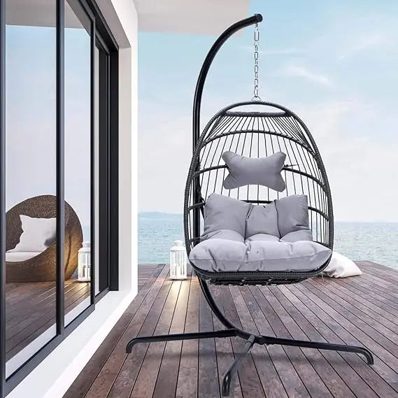 Hanging Egg Chair with Stand and Padded Cushions