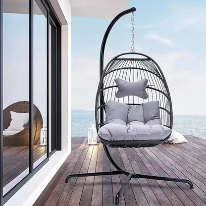 Hanging Egg Chair with Stand and Padded Cushions