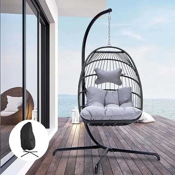 Hanging Egg Chair with Stand and Padded Cushions