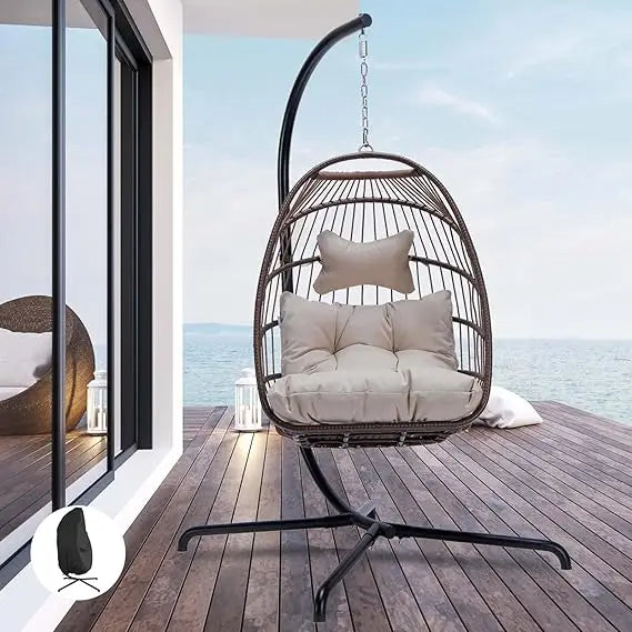 Hanging Egg Chair with Stand and Padded Cushions