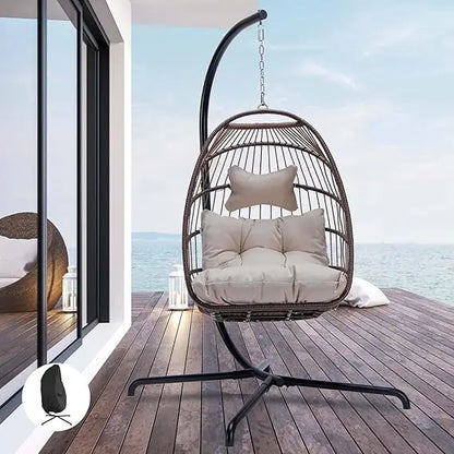 Hanging Egg Chair with Stand and Padded Cushions