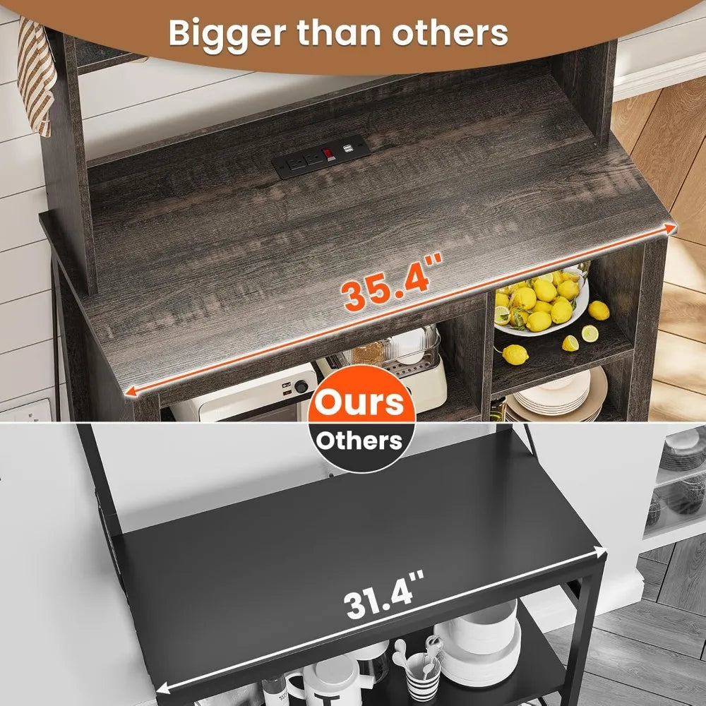 Coffee Bar Cabinet with Power Outlet  and LED Lights