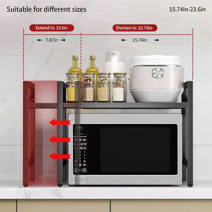 Adjustable Space-Saving Microwave Rack with Hooks