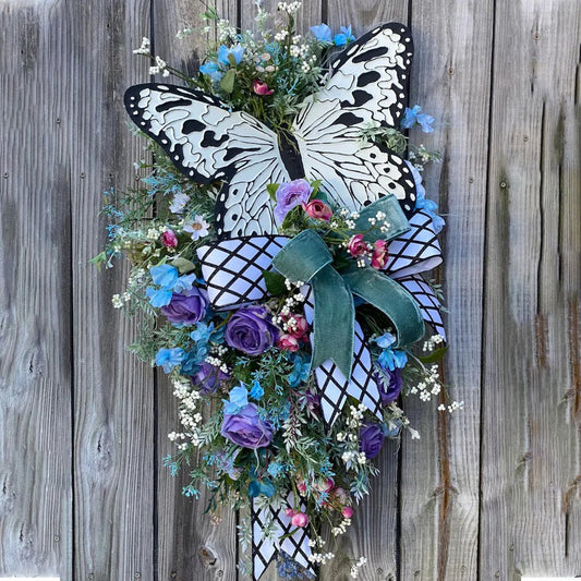 Simulation Rose Butterfly Front Door Hanging Wreath