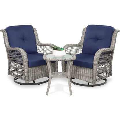 Outdoor Wicker Patio Set w/ Swivel Rocking Chairs