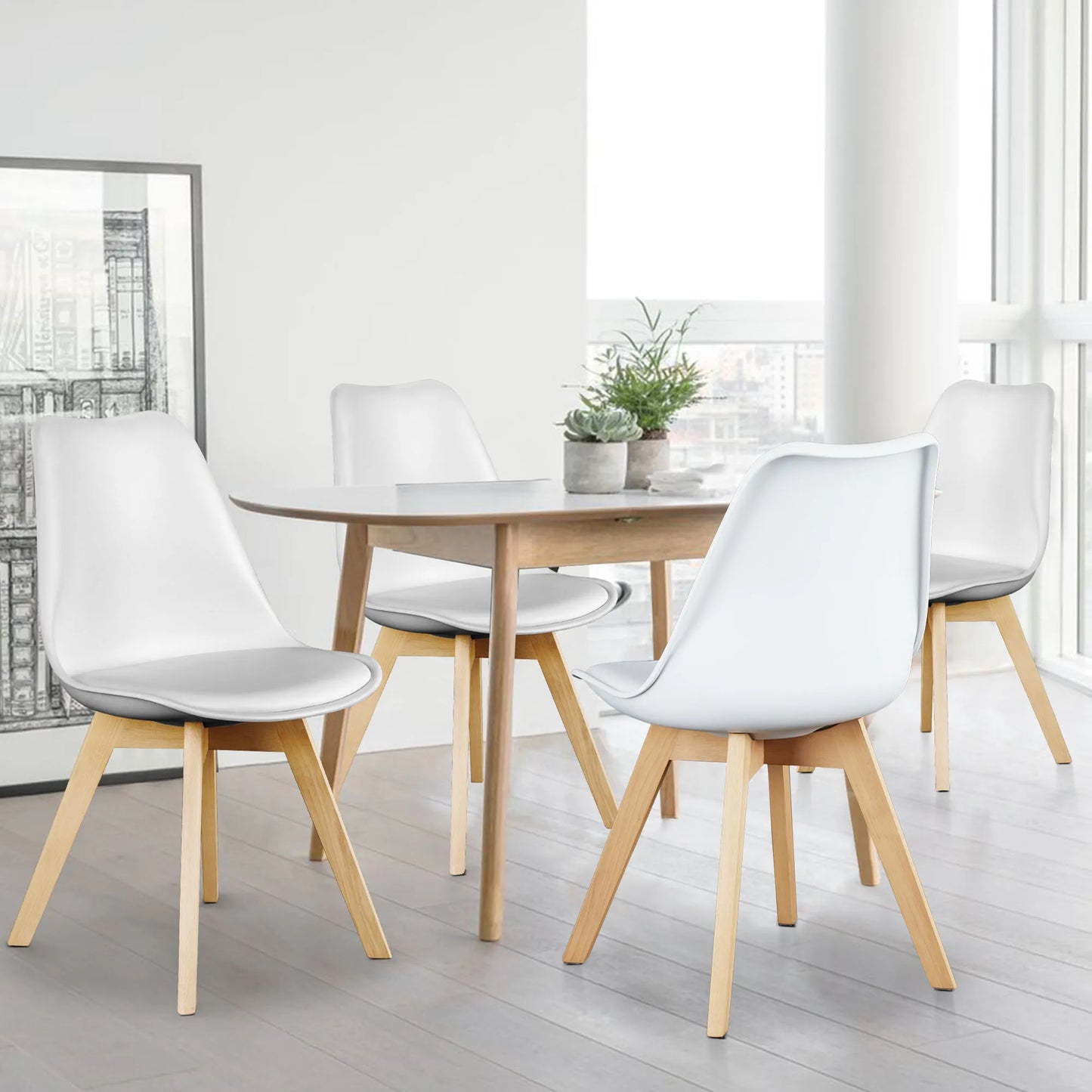 Set of 4 Wooden Legs Dining Chairs
