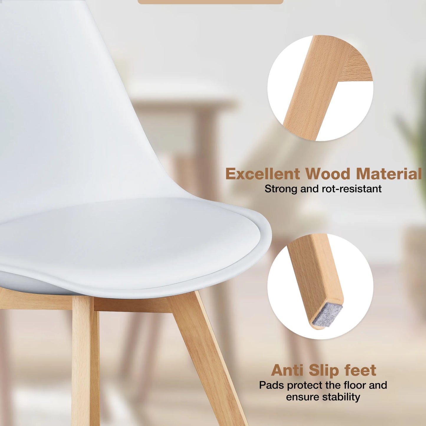 Set of 4 Wooden Legs Dining Chairs