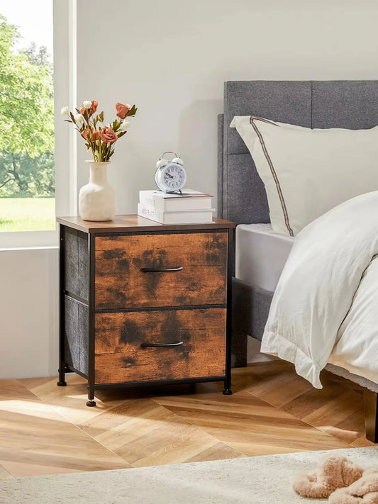 Nightstand 2 Fabric Drawers Bedside Table