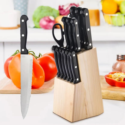 15pcs Kitchen Knife Set with Solid Wood Holder