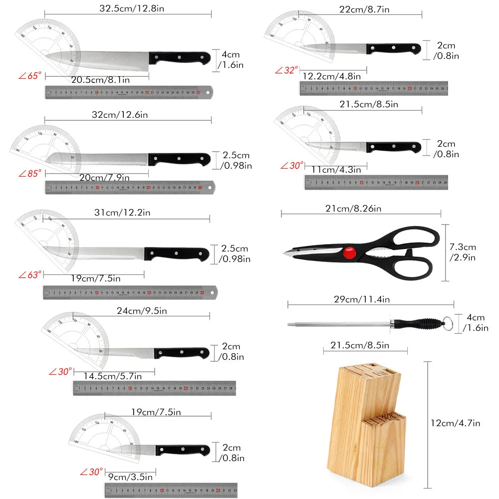 15pcs Kitchen Knife Set with Solid Wood Holder