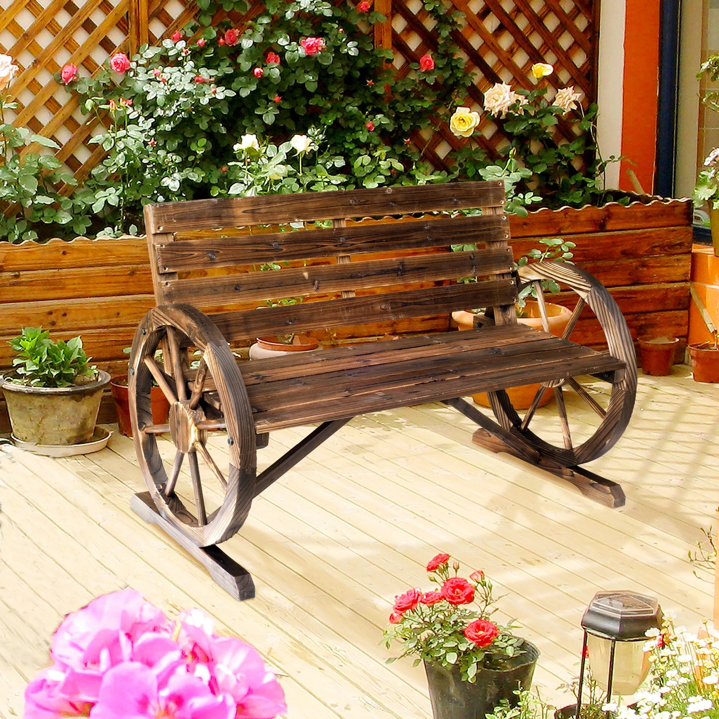 Wooden Wagon Wheel Bench