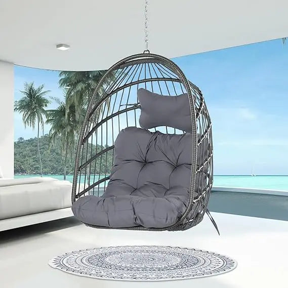 Hanging Egg Chair with Stand and Padded Cushions