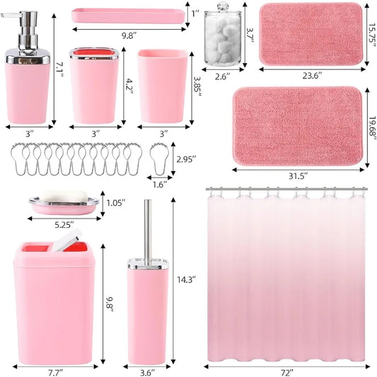 Bathroom Accessory Set  With Shower Curtain And Rugs