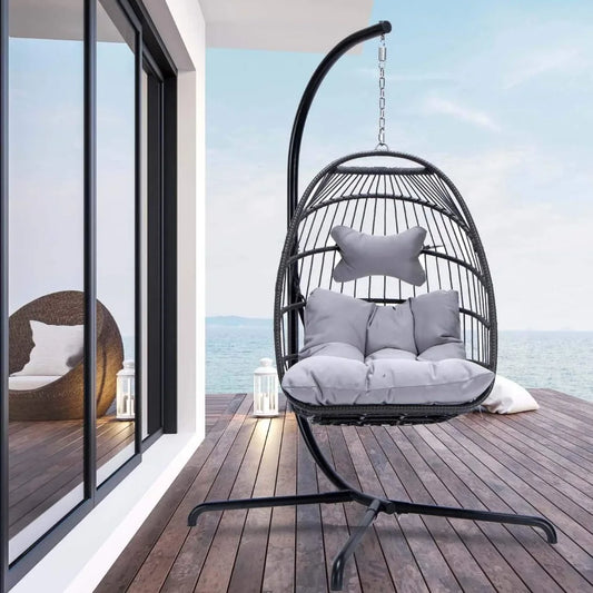 Hanging Egg Chair with Stand and Padded Cushions