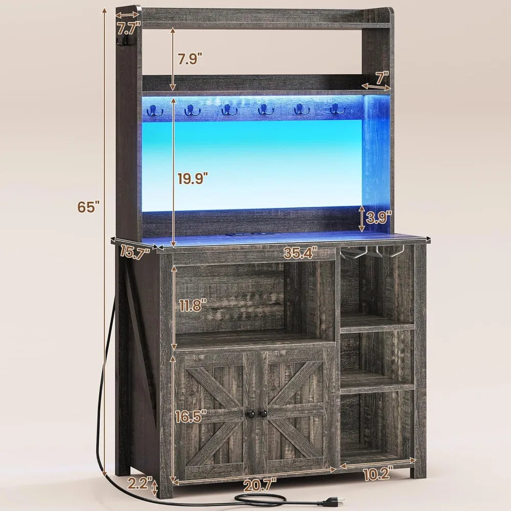 Coffee Bar Cabinet with Power Outlet  and LED Lights