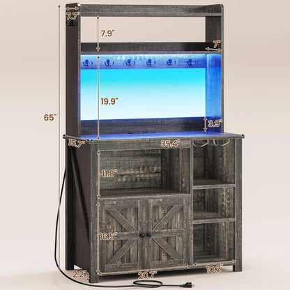 Coffee Bar Cabinet with Power Outlet  and LED Lights