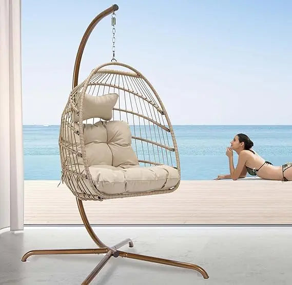 Hanging Egg Chair with Stand and Padded Cushions