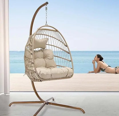 Hanging Egg Chair with Stand and Padded Cushions