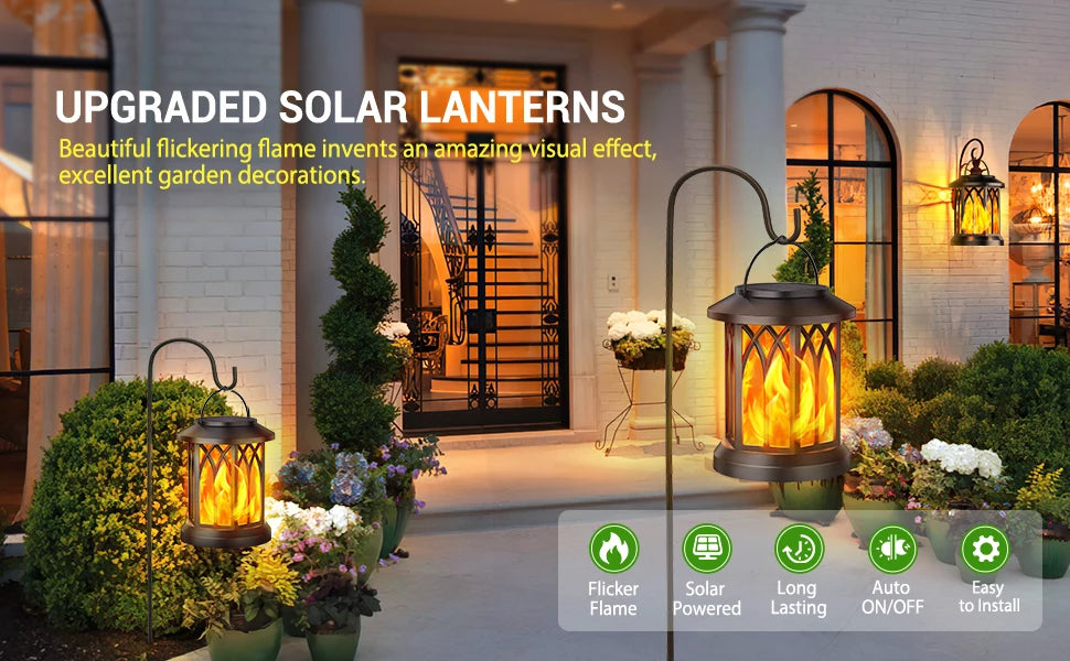 2 Pack Upgraded Flickering Flame Solar Lanterns Lights