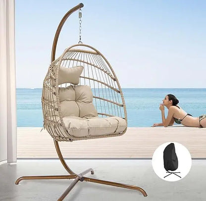 Hanging Egg Chair with Stand and Padded Cushions