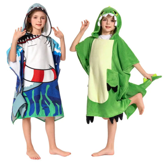 Kids Dinosaur Shark Bathrobe Hooded Towel