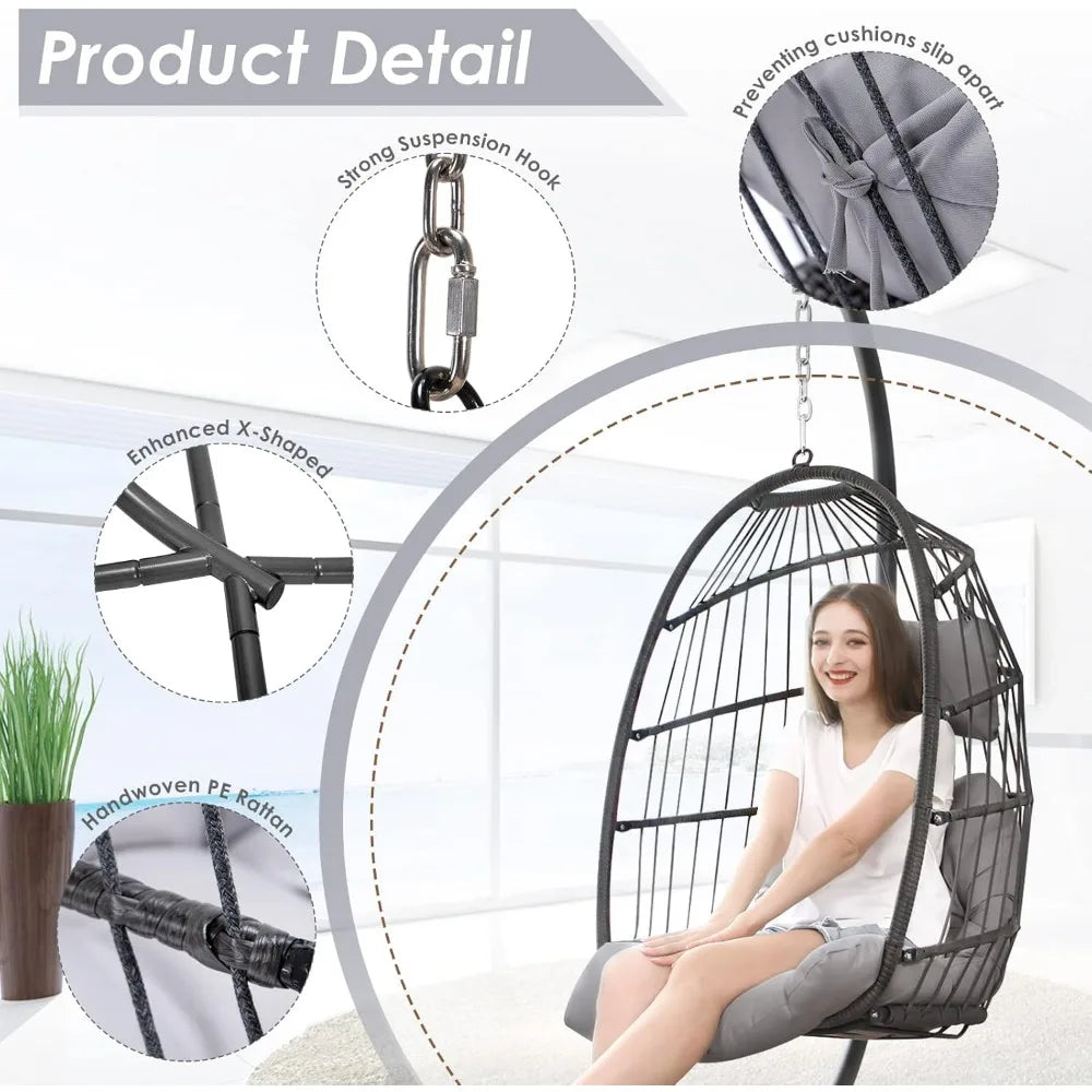 Hanging Egg Chair with Stand and Padded Cushions