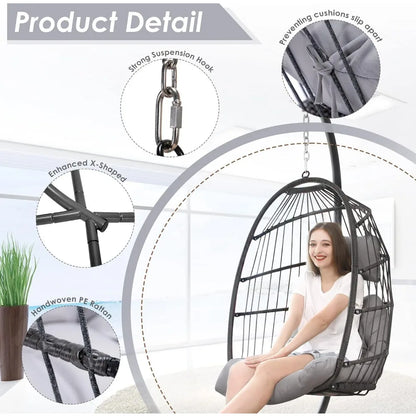 Hanging Egg Chair with Stand and Padded Cushions
