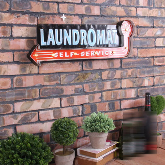 Vintage LED Light Metal Hanging LAUNDROMAT Sign