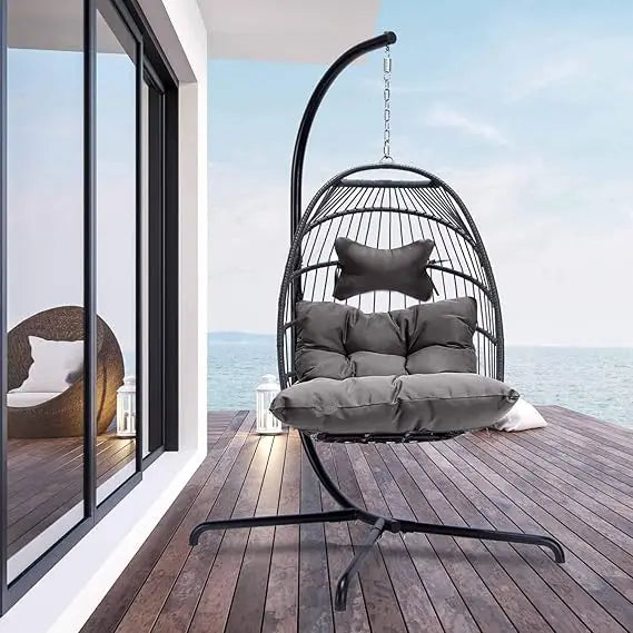 Hanging Egg Chair with Stand and Padded Cushions