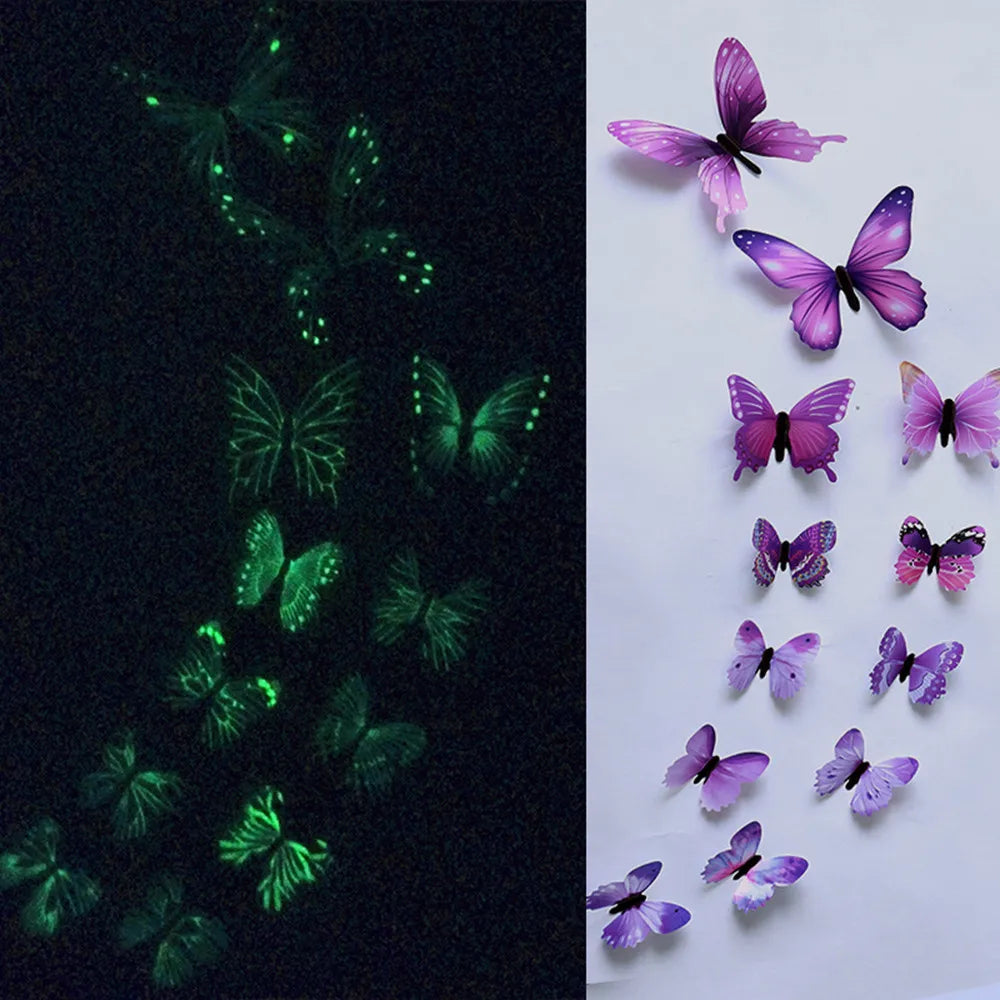 12pcs Luminous Butterfly Decal Wall Stickers