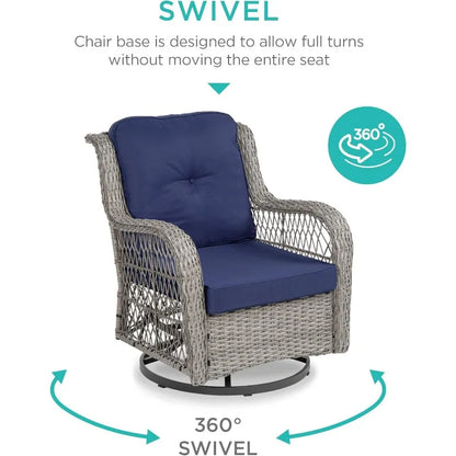 Outdoor Wicker Patio Set w/ Swivel Rocking Chairs