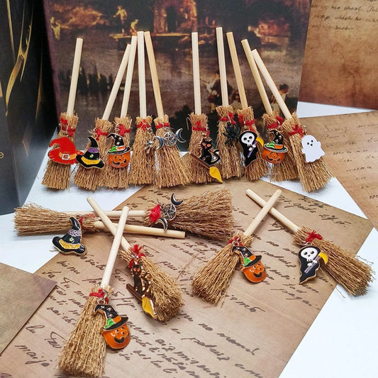 9pcs Miniature Witch Broomsticks With Pendants