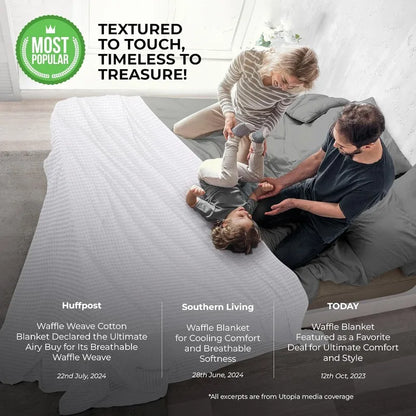 King 100% Cotton Waffle Blanket 300 GSM [King - 90x108 Inch] Soft Lightweight Breathable Bed Blanket for All Sea