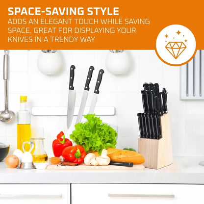 15pcs Kitchen Knife Set with Solid Wood Holder