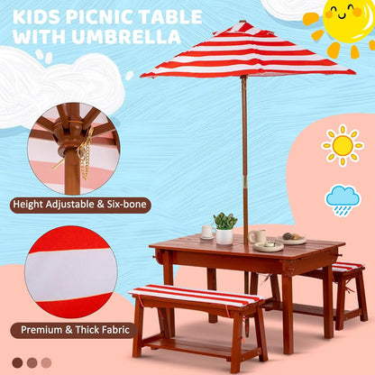 Kids Picnic Table with Umbrella w/Cushions