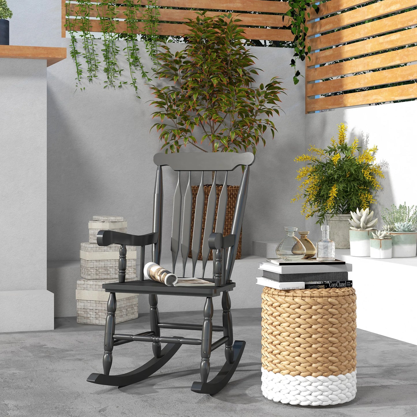 Wood Rocking Chair with High Back