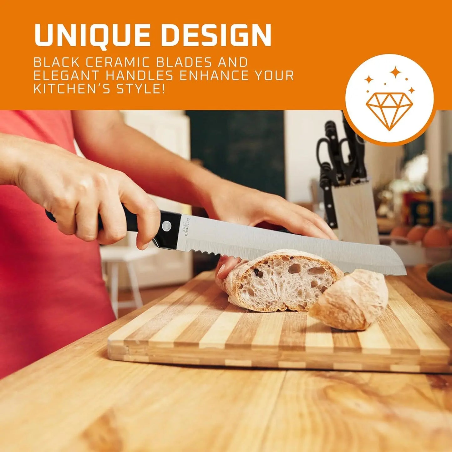 15pcs Kitchen Knife Set with Solid Wood Holder