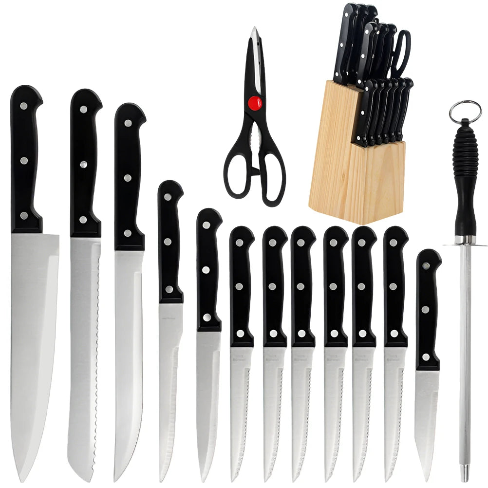 15pcs Kitchen Knife Set with Solid Wood Holder