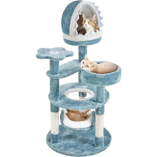 Cat Multi-Level Tower, with Shark's Mouth-Shaped Nest