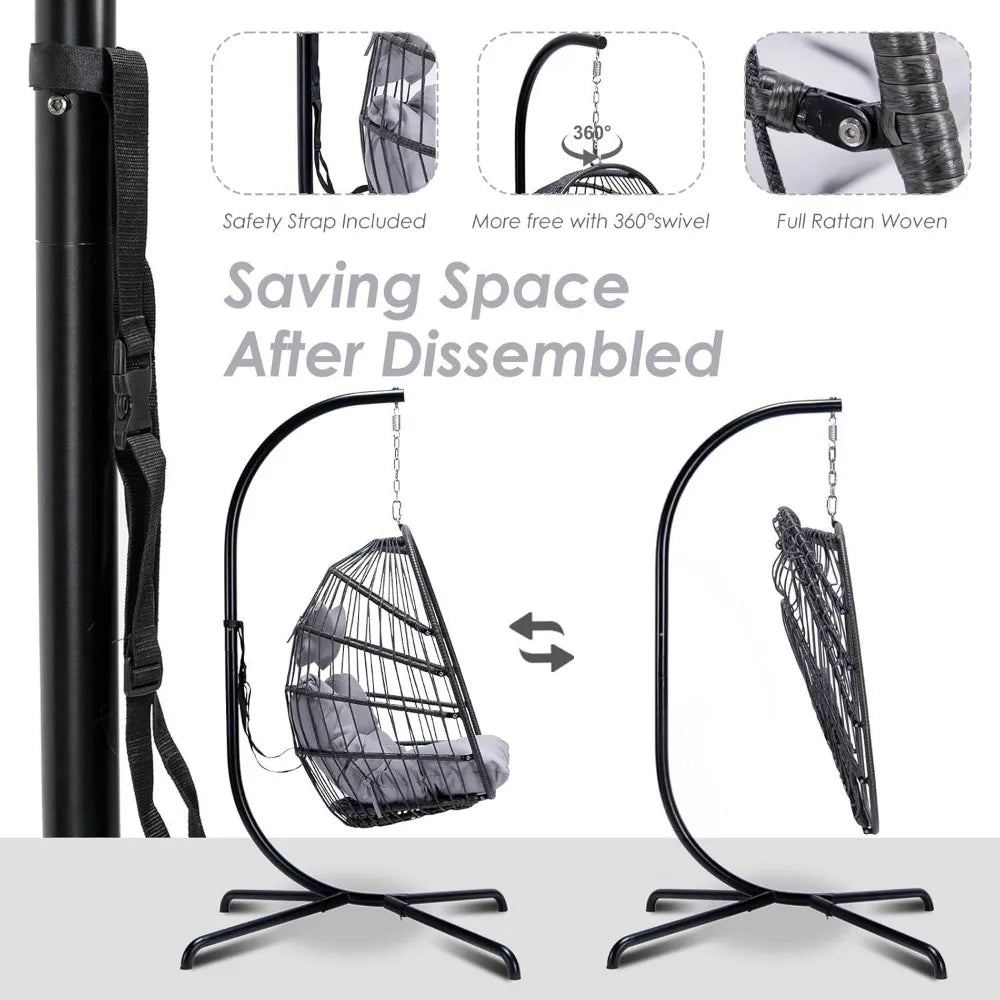 Hanging Egg Chair with Stand and Padded Cushions